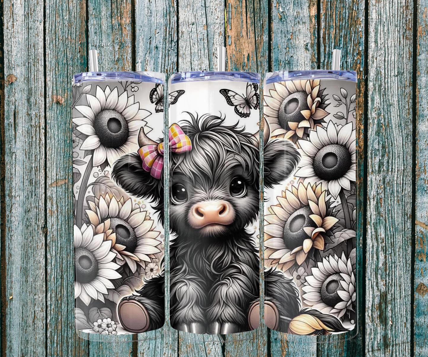 Cow and sunflower 20 oz tumbler
